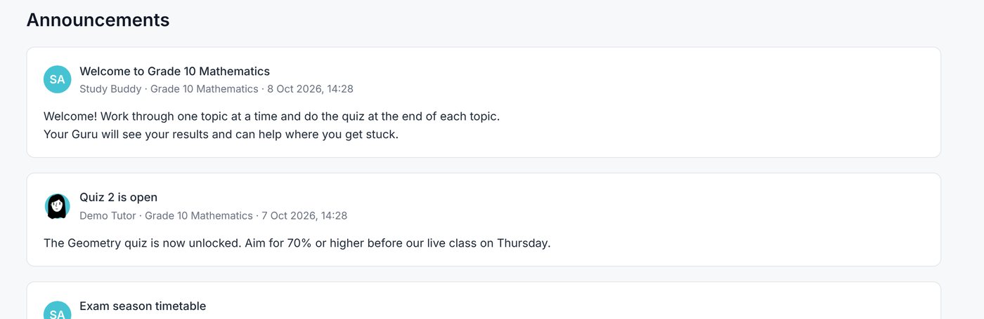 Announcements from tutors