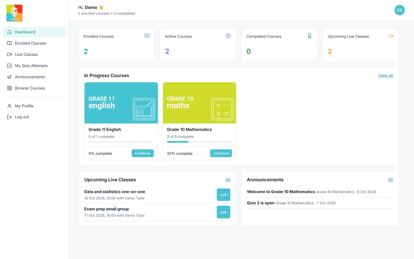 The student dashboard