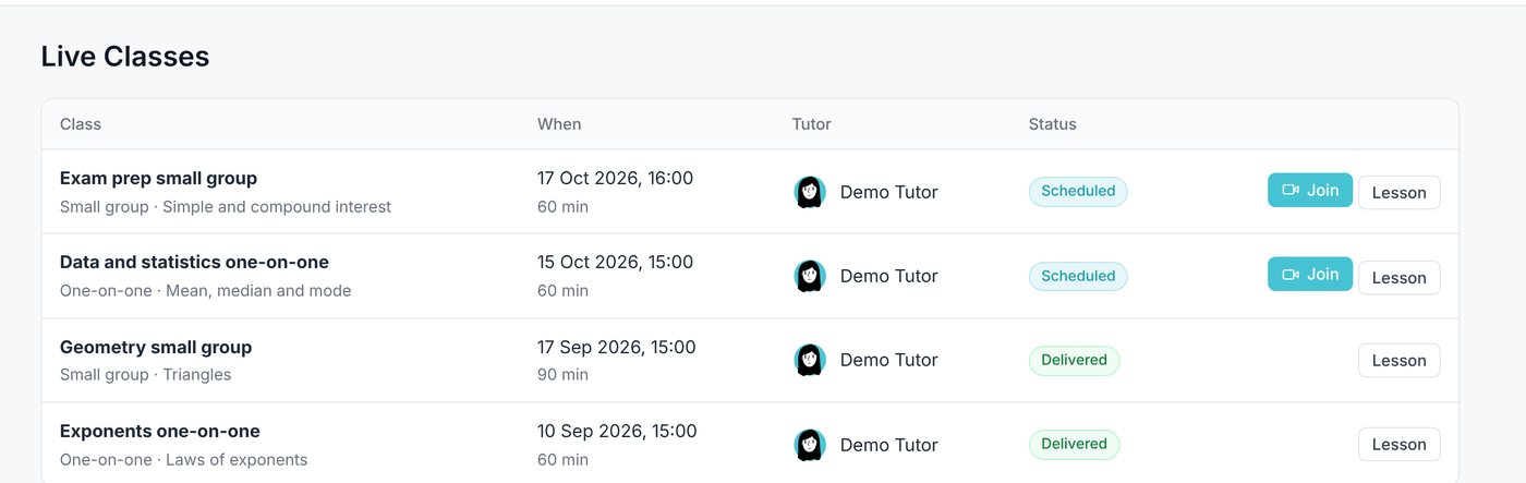 Live classes list